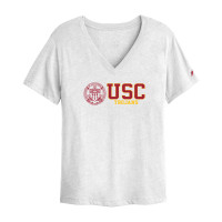 USC Trojans Women's League White Seal Intramural Boyfriend V-Neck T-Shirt